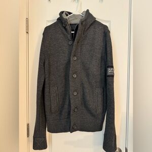 Mens Superdry, Charcoal grey, zip up/button hoodie.